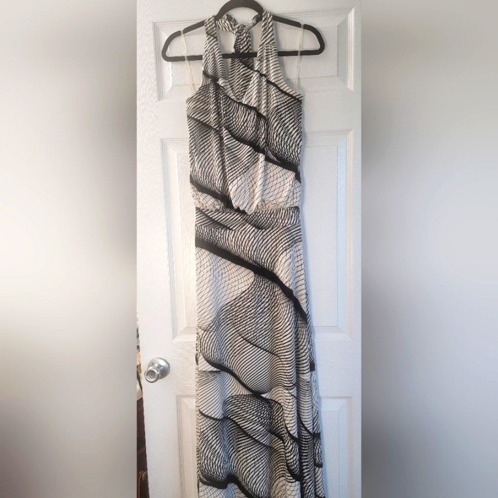 Elegant Black and White Halter Dress
